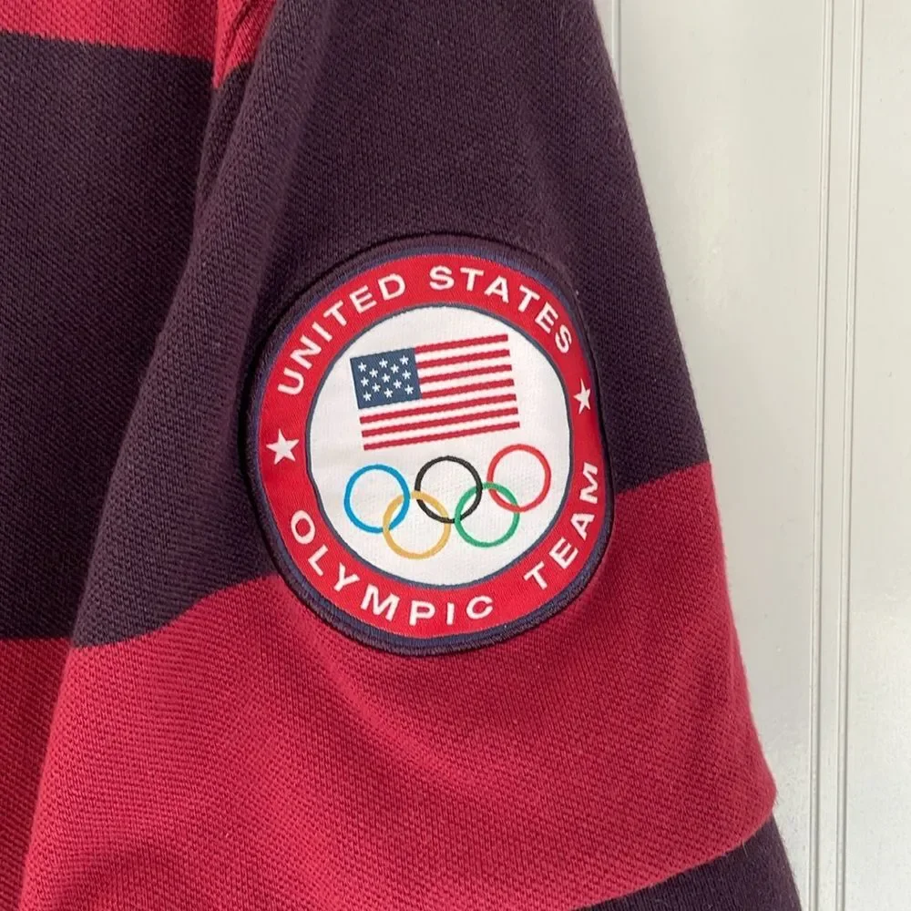 Nike Men’s Rugby Polo Striped Burgundy And Plum US Olympic Team Patch Swoosh‎ XL
